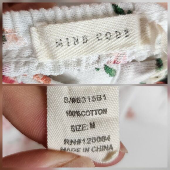 Mind Code Cotton Mini Dress Floral Cream Belted Wooden Button Size M - Picture 2 of 16
